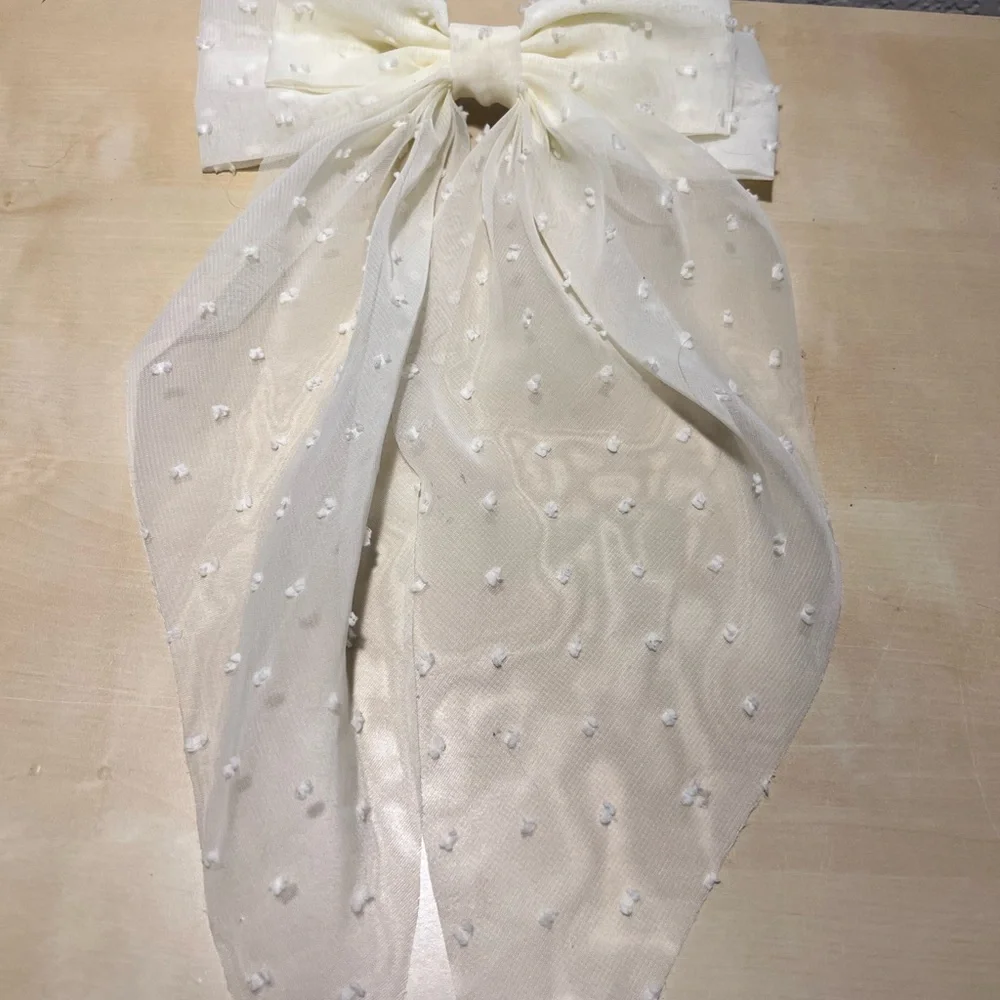 Elegant Cream White Bow with Polka Dots